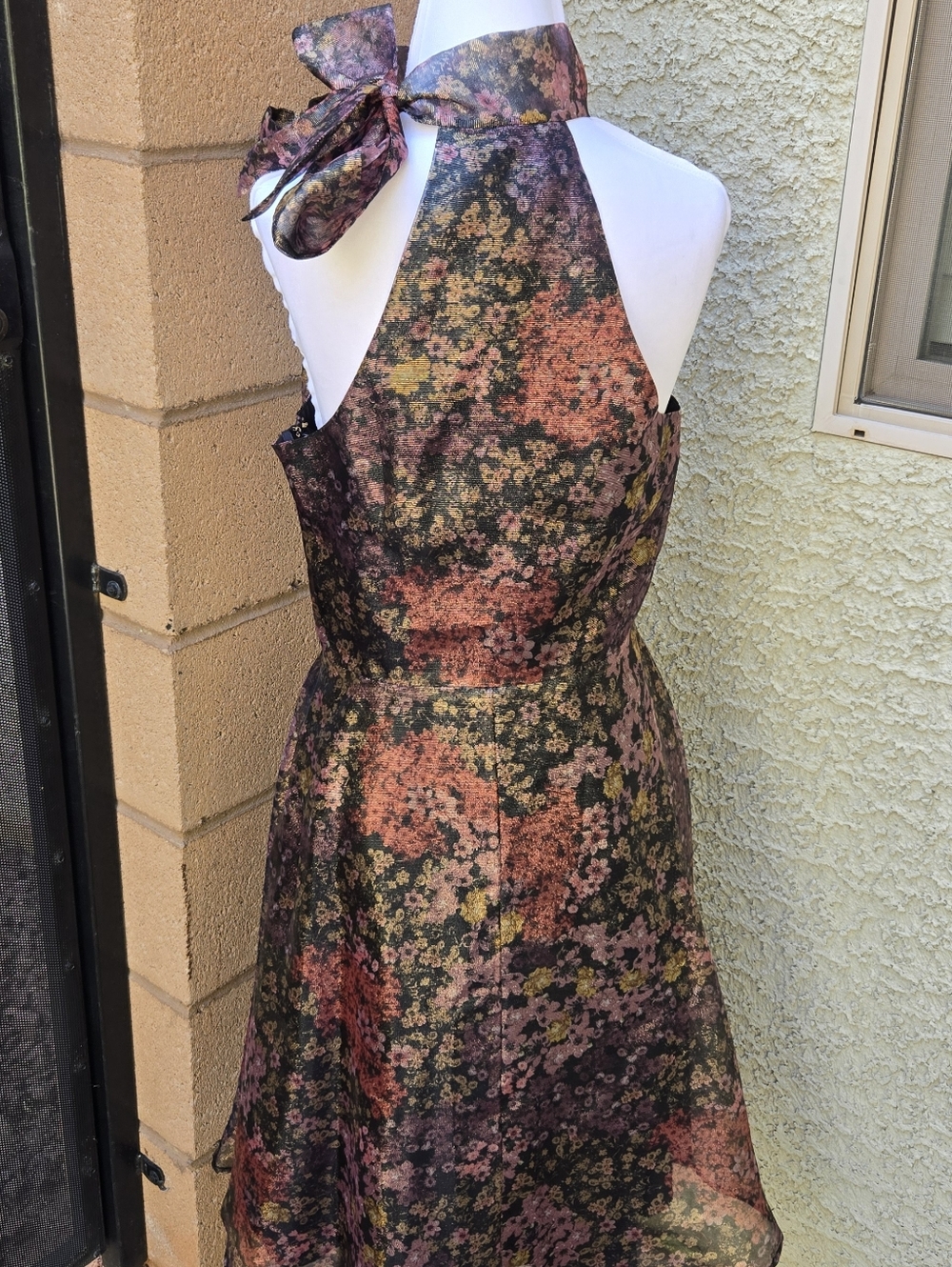 Black Halo Audrey Floral Halter Fit-and-Flare Dress in Multi-Pink - Picture 7 of 13